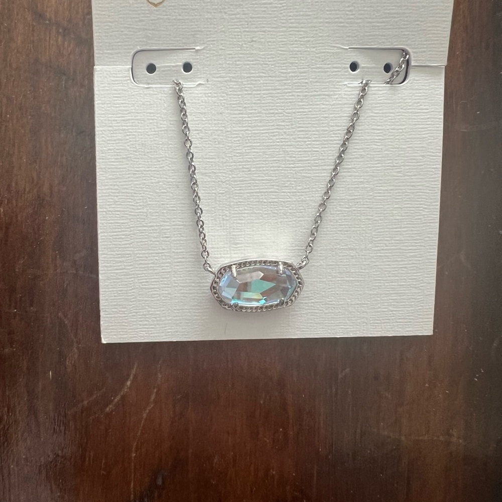 Kendra Scott Silver and White Elisa Necklace with Iridescent Pendant NWT